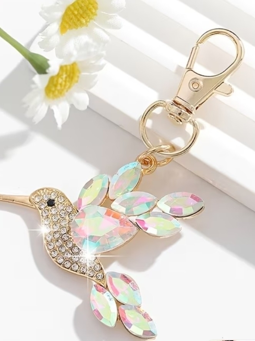Iridescent Crystal Hummingbird  Keychain Charm